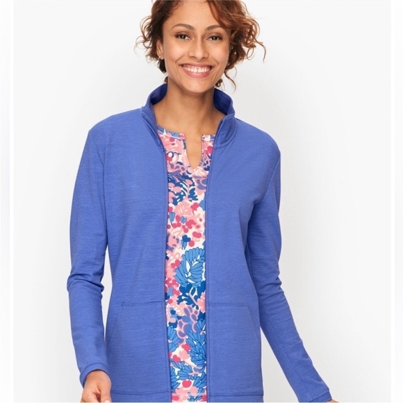 T by Talbots Blue UPF 50+ Slub Terry Zippered Modal Jacket Size XLP - Picture 1 of 16